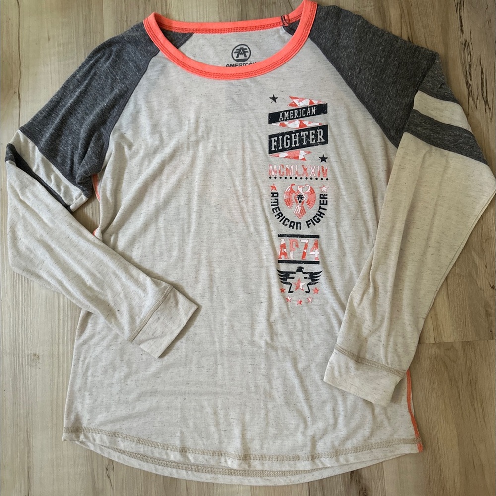American fighter women's long sleeve beige shirt, size Large, new without tags!